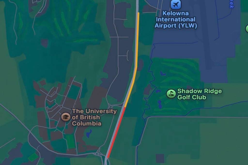 Highway 97 crash by Kelowna airport causing delays northbound